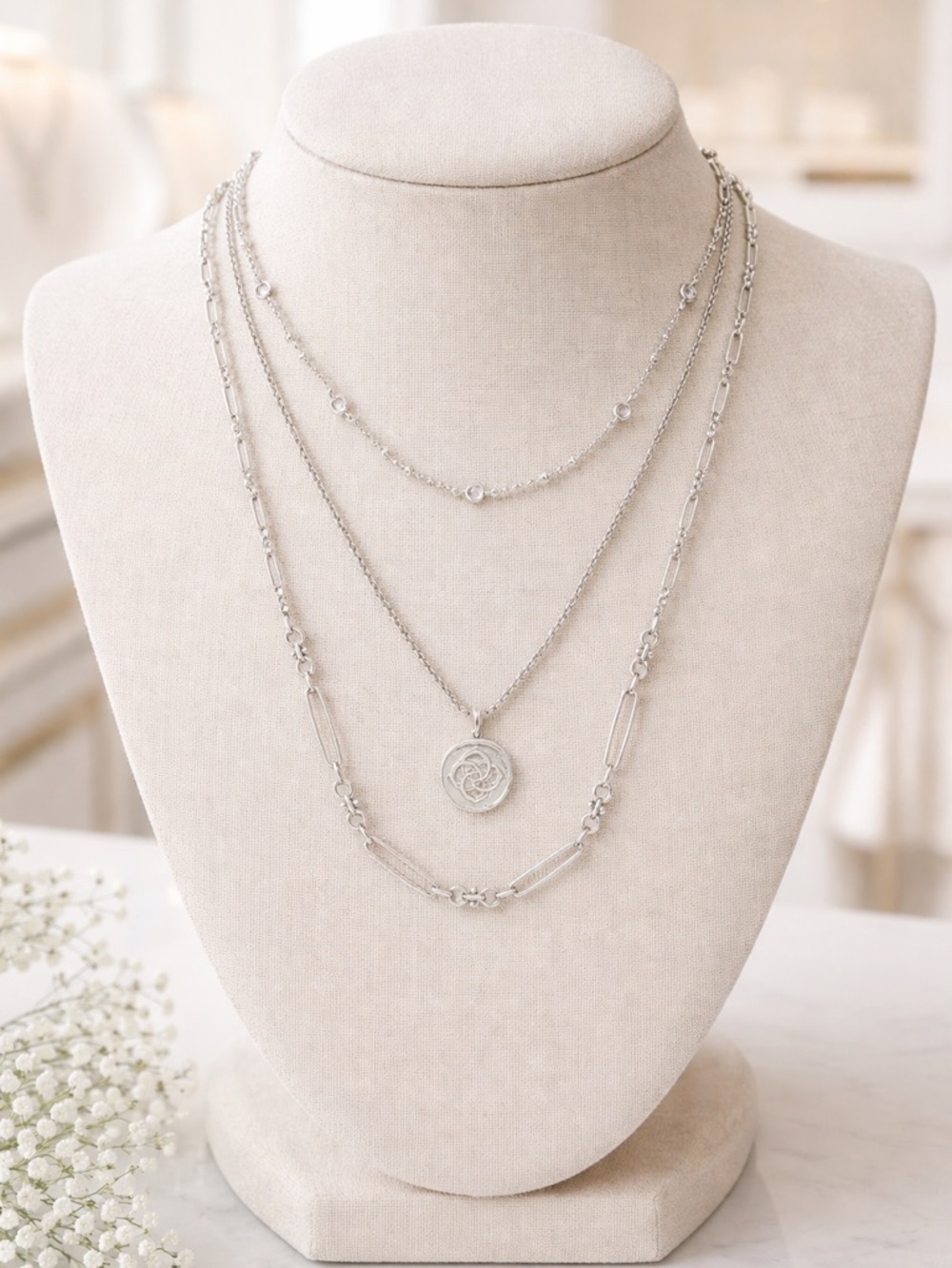 Kendra Scott Medallion Coin Multi Strand Silver Layered Necklace
